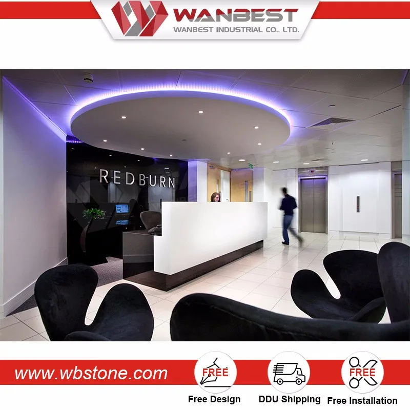 Professional mirror white reception desk l shaped counter with CE certificate