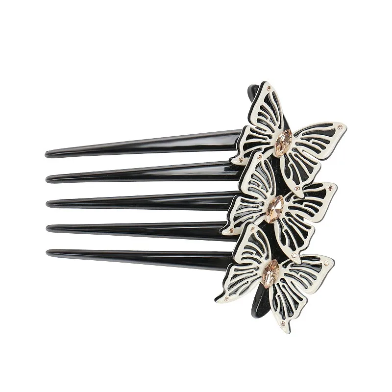 时尚3 蝴蝶发梳纤维素醋酯水晶发梳发夹蝴蝶新娘发梳为妇女