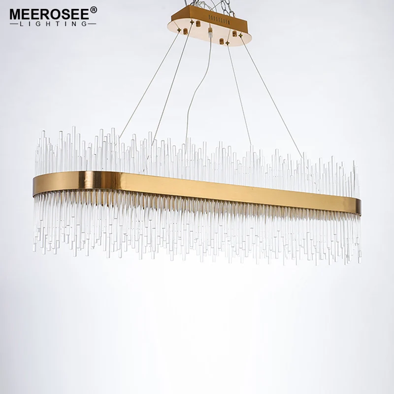 MEEROSEE Modern LED Pendant Light Crystal rods Hanging Lamp for Dinning room Gold Oval Suspension Luminaire Abajur MD85504