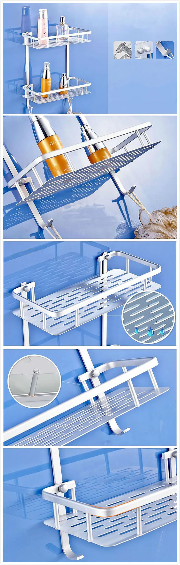 Space Aluminum Bathroom Shower Corner Basket Caddy