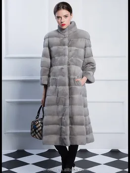 115cm Ankle Length Skin On Skin Full Length Mink Fur Coat Straight