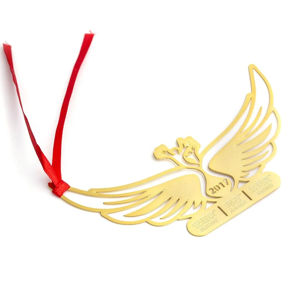 Custom logo aluminum metal feather snowflake butterfly enamel ribbon christmas design paper metal bookmark