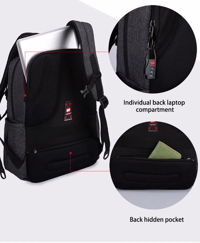 2017 New Design Tigernu Anti-thief USB charging laptop Compute backpack for women male Backpack school Bag for Men Mochila