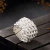 2018 Fashion 12mm Wide Mesh Net Ring Knit Weave Finger Ring For Women&Men Gift Punk Wedding 925 Sterling Silver Jewelry