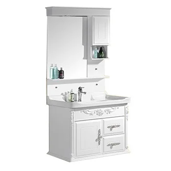 Тщеславия 800x480 мм современный белый керамический умывальник шкаф ПВХ зеркало Шкафы для гостиницы и дома