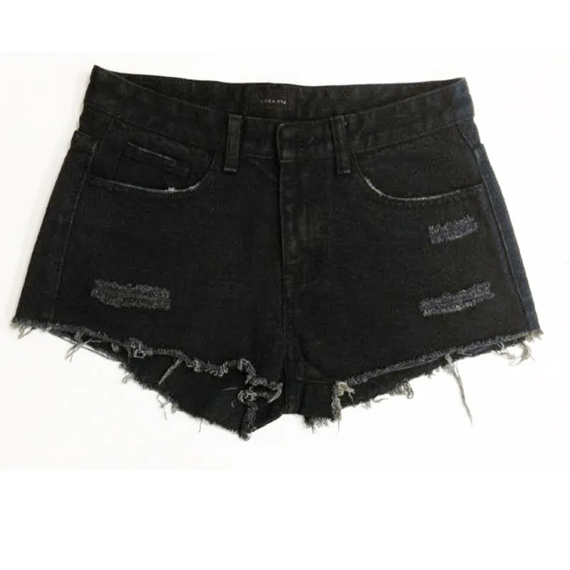 Lady Short Jeans Zipper Crotch Pants Black Women Denim Shorts - Buy ...