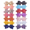 Wholesale Newborn Glitter 5 inch Shimmering Gold Powder Leather Hair Bows Clip For Kid Dancing Costume