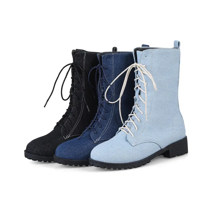 denim boots low heel