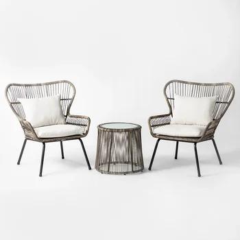 Balcony 3 Pcs Steel And Wicker Patio Chat Set Buy Outdoor Rattan Furniture Garden Furniture Rattan Wicker Sofa Product On Alibaba Com