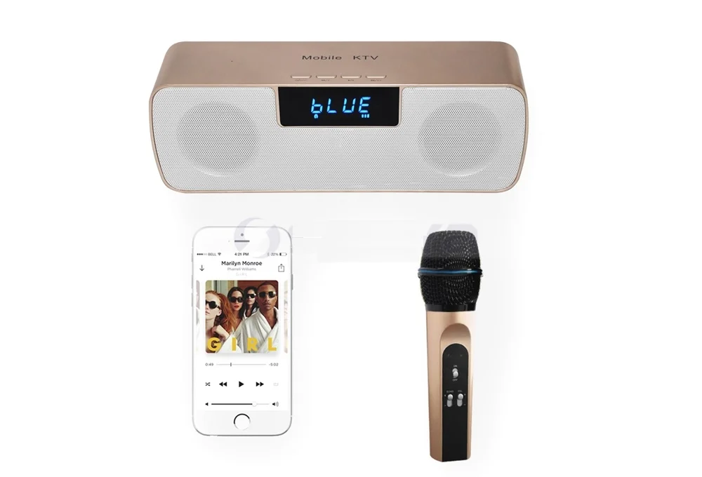 Portable Hot Sale Mic Karaoke Blue tooth Cordless Speaker Mobile Phone Wireless Microphone