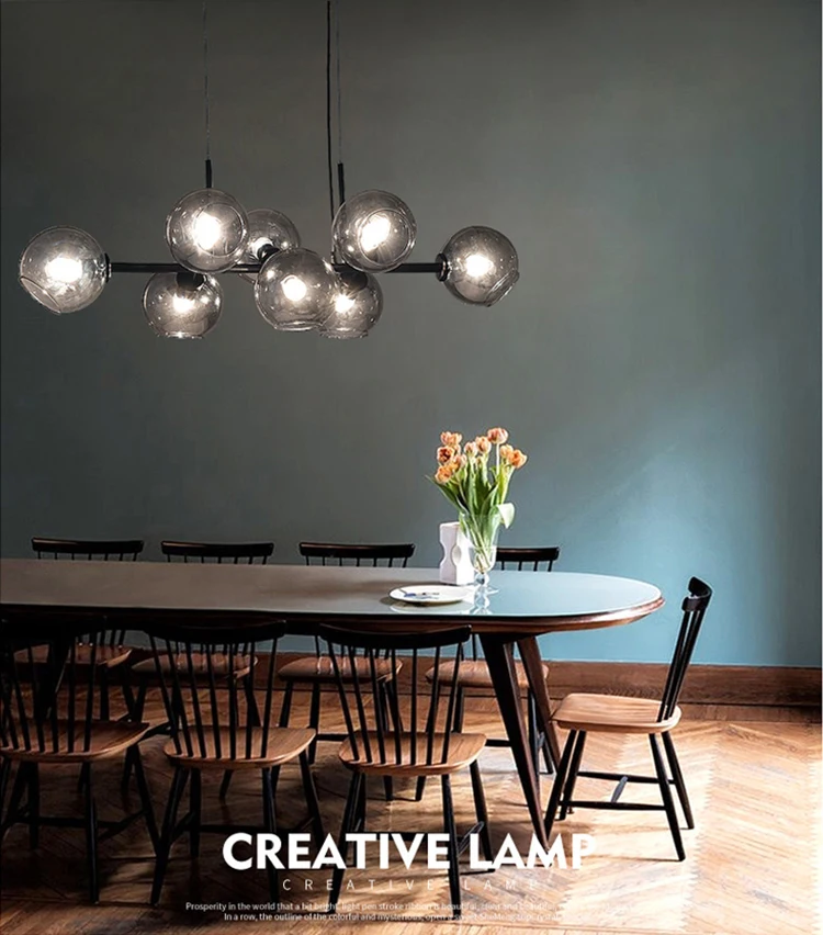 Indoor Clear Glass Ball Lights Modern Hand Blown Art Glass Chandelier