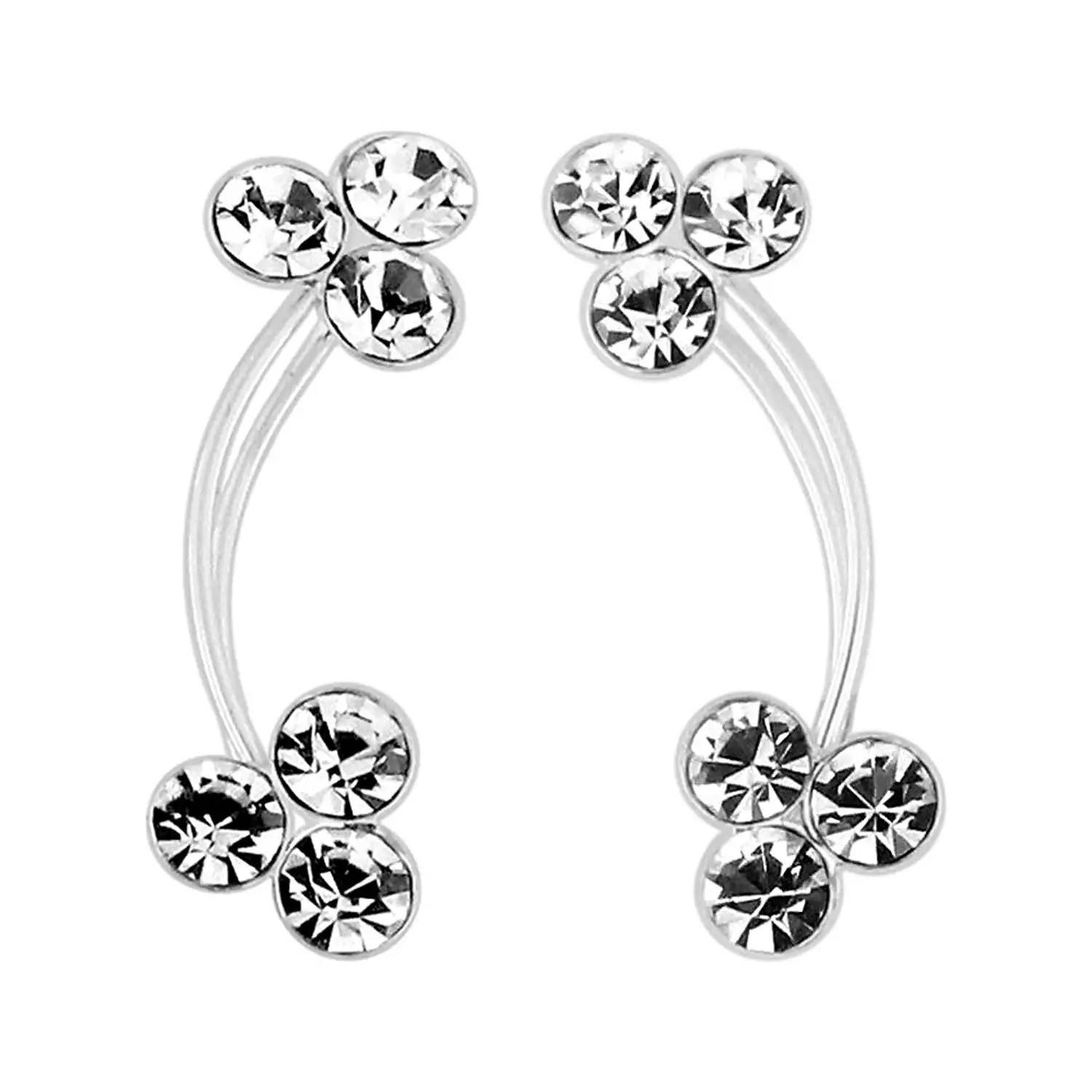 Triple Multi Crystal Stone Flower 925 Sterling Silver Cuffs /& Wraps Climbers Earring