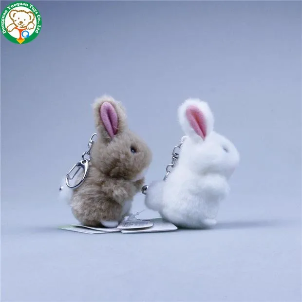 White and grey cute mini bunny animal stuffed toys keychain for sale