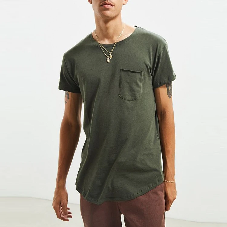 Mens Casual Dark Green Tee Drop Tail Rounded Hem Oversized T-shirt With ...