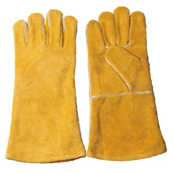 Red Heat Resistant Elbow Length Leather Gloves For Hand Protection
