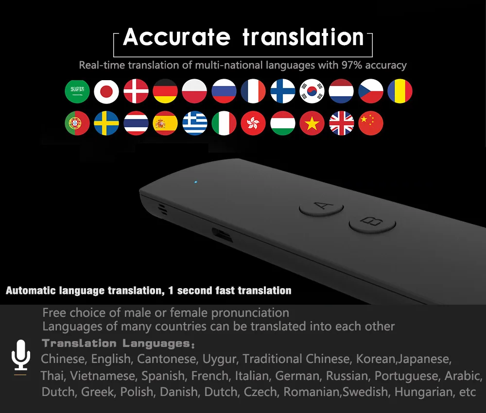 2019 Best Selling Portable 34 Languages Voice Translator Pocket