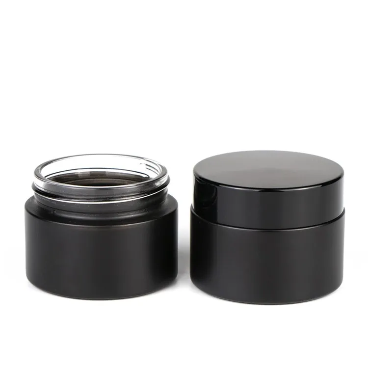 1oz 2oz Skincare Packaging Matte Black Frosted Cosmetic Cream Glass Jar
