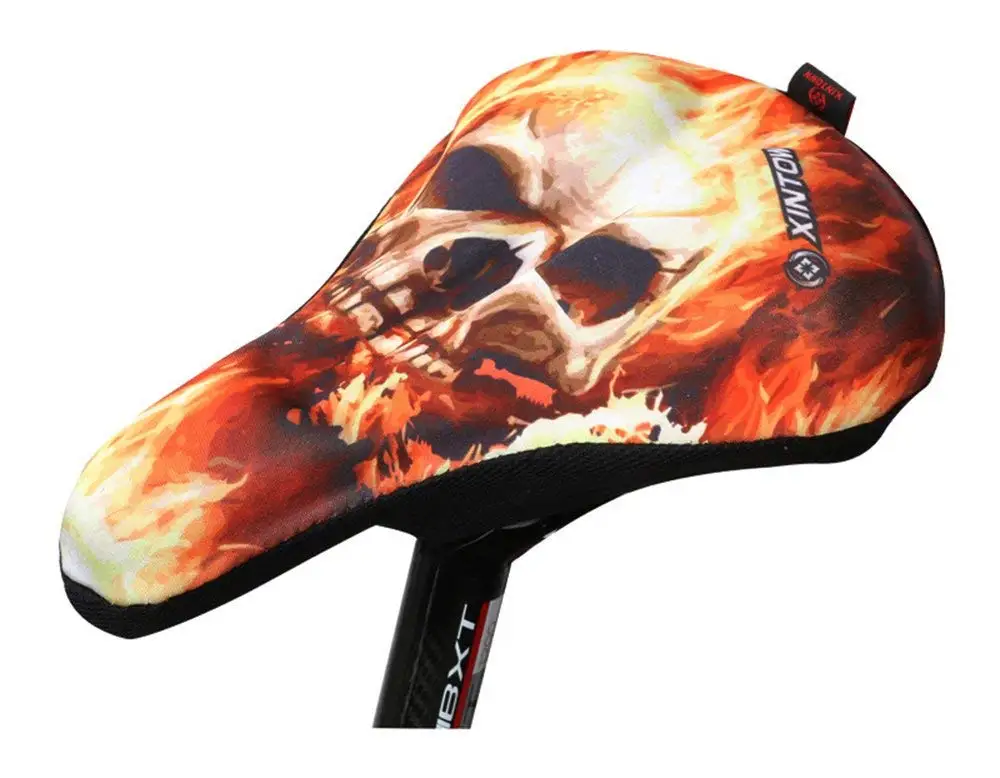 Unique 3D Skull Printed Bike Seat Cover, Soft Resilient Bicycle Cushion Cover for Mountain Bikes and Road Bikes