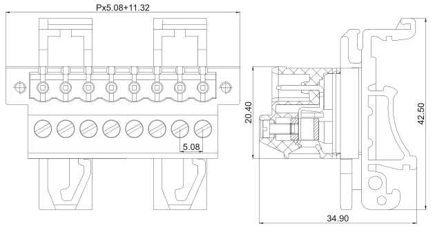 Pluggable wire to wire with flange Din rail terminal block pitch 5.08MM XK2EDGUVKM-5.08MM