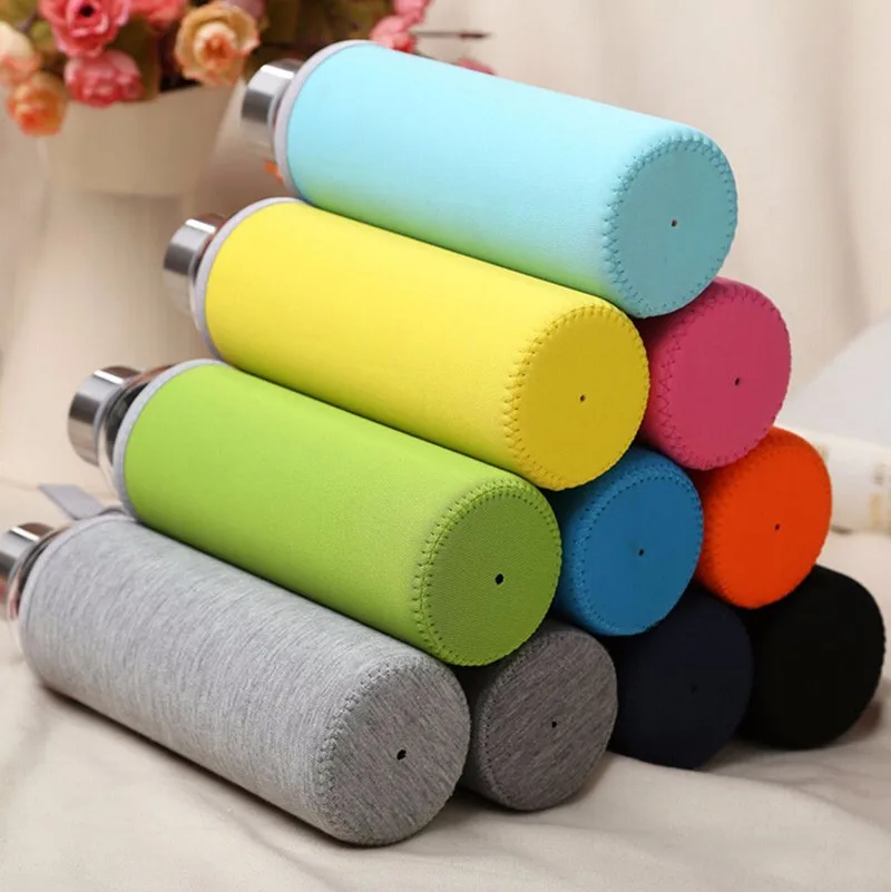 550ml Eco-friendly Glass Water Bottle,BPA-Free Portable Sports Bottle,Leak-proof Stainless Steel Cap with Nylon Sleeve Drinking