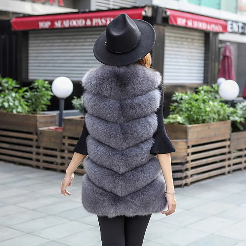 Winter new fashion black woman artificial fur coat vest