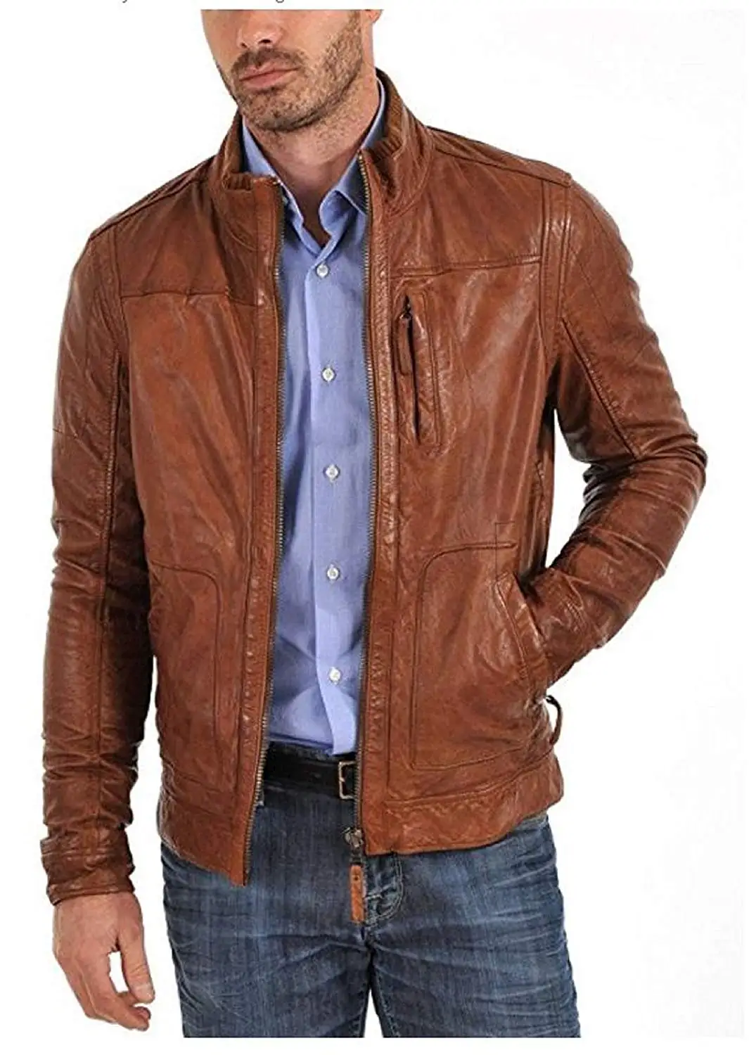 Leather Skin Design Men Pure 100% Lambskin Leather Solid Biker Leather Jacket
