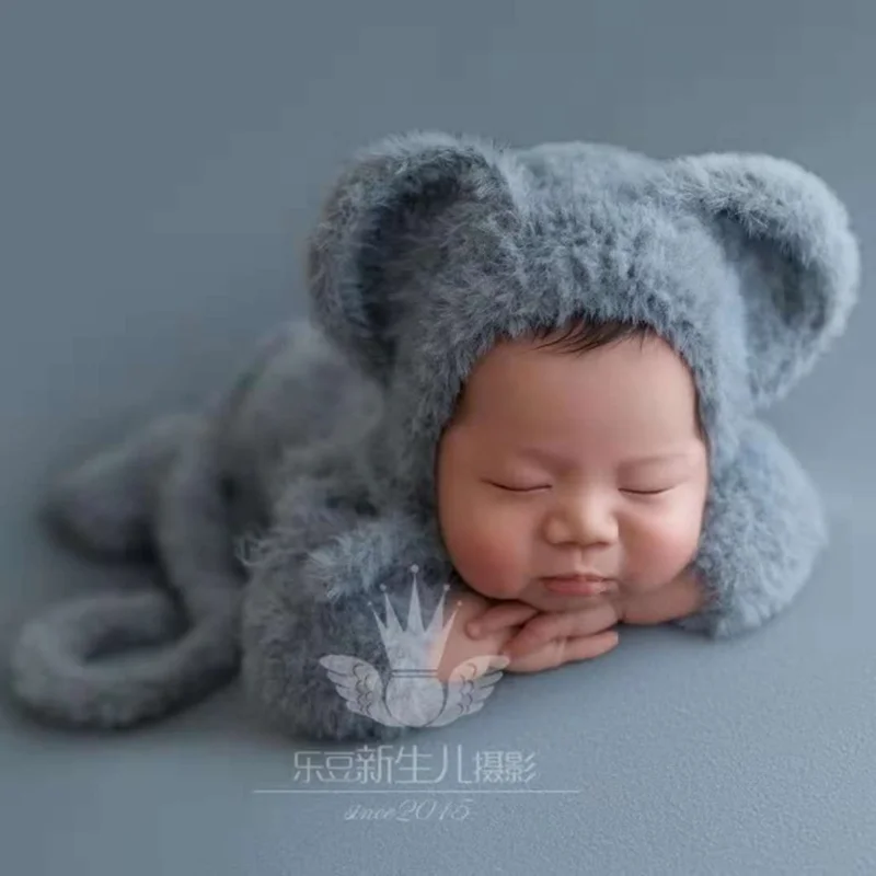 Newborn Fluffy Bonnet Hat Photo Prop in Blue