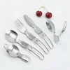 Stainless steel portable knife and fork spoon, camping picnic utensil travel cutlery set with a nylon pouch.
