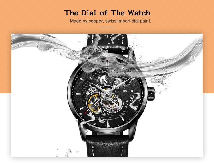 Oem Custom Logo Fashion Style Men's Watch Mechanical Automatic Leather Casual Hollow Watch
