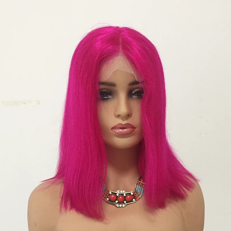 Silk Straight 14 Hot Pink Lace Front Wig Human Hair Rose Pink Wig Long Hot Pink Wig Buy Lace