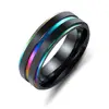 Black gold double titanium steel plated groove men's ring
