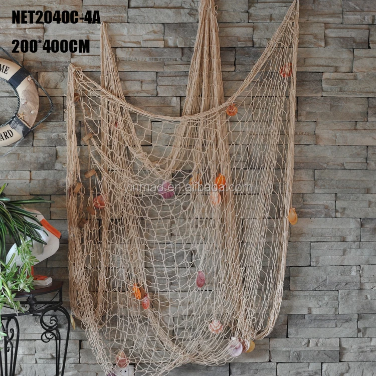 Nautical Fishing Net With Shell And Floats White Net 200x400cm