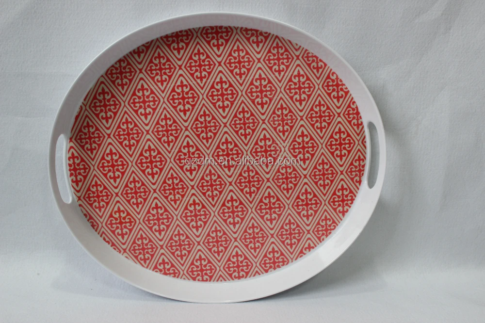 Melamine round tray Plastic oval with handle