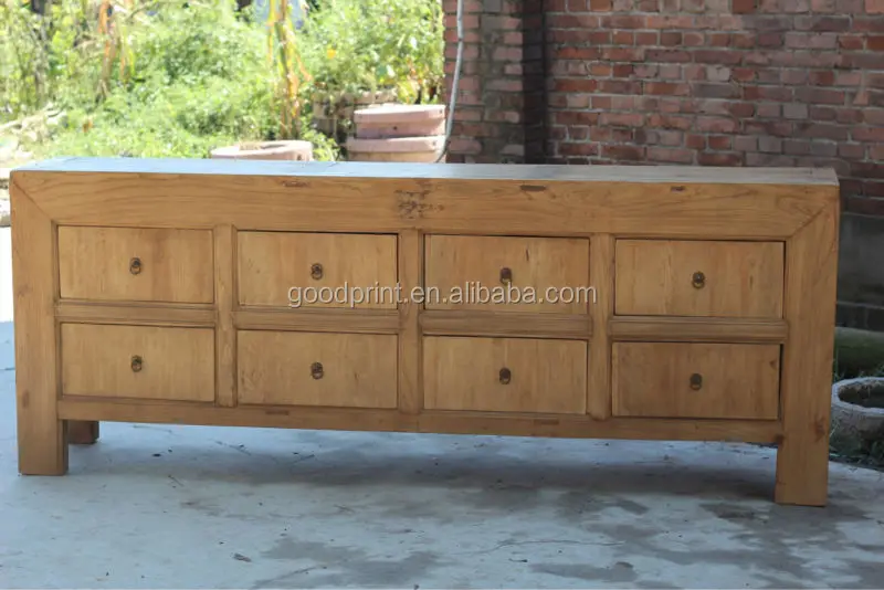Chino Antiguo Gabinete Ocho Cajón Reciclar Madera De Olmo Natural