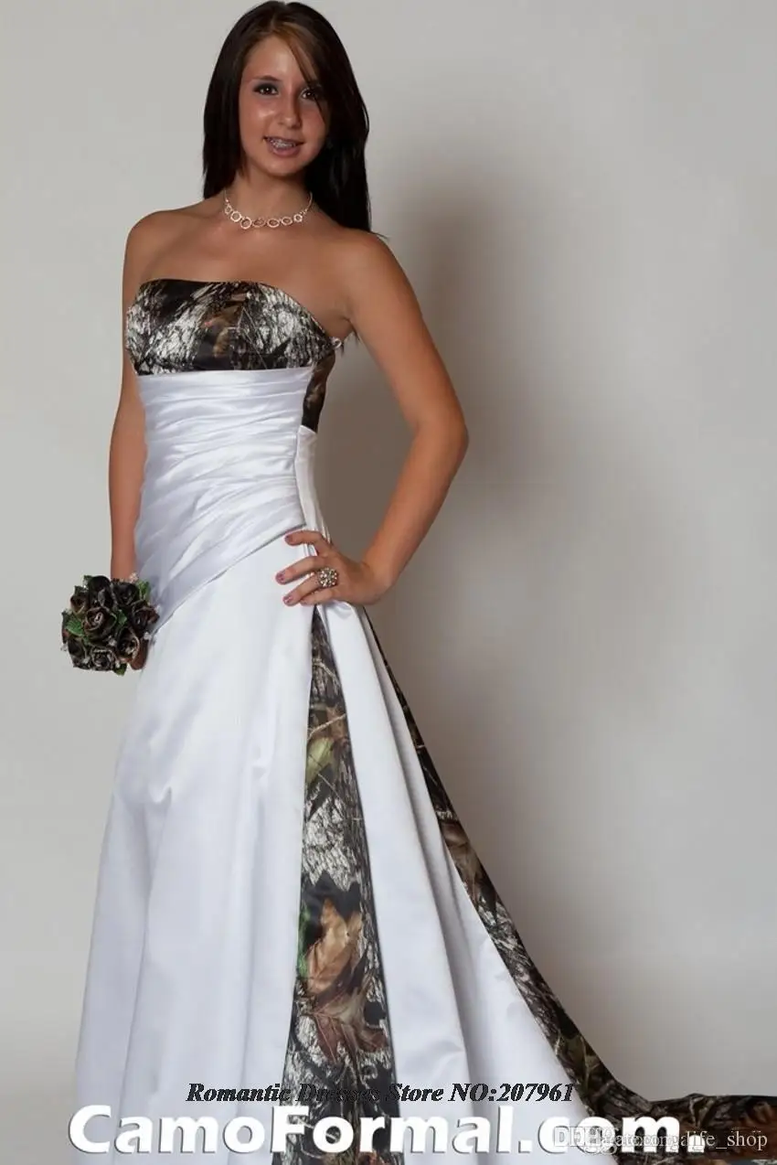 Camo Wedding Dress 2016 Elegant Strapless Pink A Line Camo Wedding Dresses Removable Train Lace Up Bridal Gowns Camouflage - Camo Wedding Dress