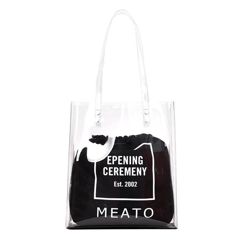 2 Pieces Designer Clear Tote Bag Beach Women Fashion Holographic Pvc Handbag Ping Waterproof Transpa Product On
