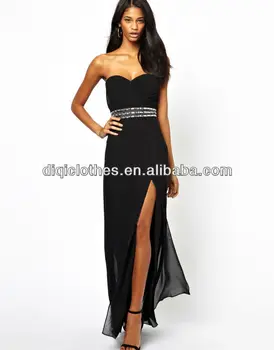 Beste Maxi Dress Black Party Strapless Tight Waist Dress With High Side DX-41