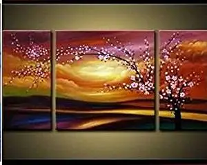 Ode-Rin Art Christmas Gift Hand Painted Oil Paintings Gift Flowers Tree 3 Panels Wood Inside Framed Hanging Wall Decoration - (10x20Inchx2, 20x20Inchx1)
