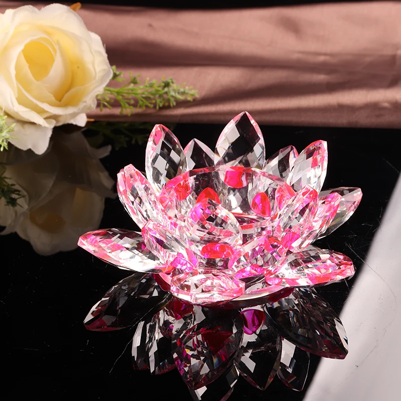 Pink Crystal Glass Lotus Flower Candle Holders Wedding Columns