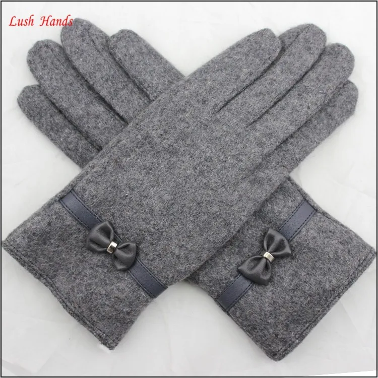 cheap woolen top 2016 spring hand gloves women with belt and bow