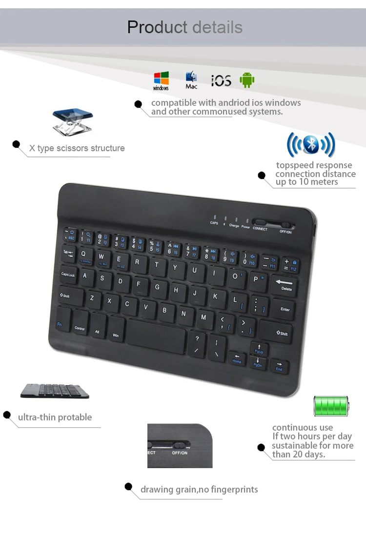 7/8/9/10 inch ultra thin latest 2.4ghz wireless mini keyboard for tablet&smartphone