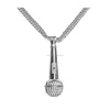 Fashion Mens Hip Hop Dj Stainless Steel Crystal Microphone Tag Pendant Necklace With Chain