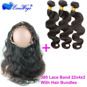 8a Brazilian Human Hair 22x4x2 360 Lace Frontal With Bundles Hair
