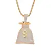 Brass Setting AAA CZ Hip Hop US Dollar $ Money Bag Pendant Copper Micro pave CZ stones Necklace Jewelry for men and women CN045