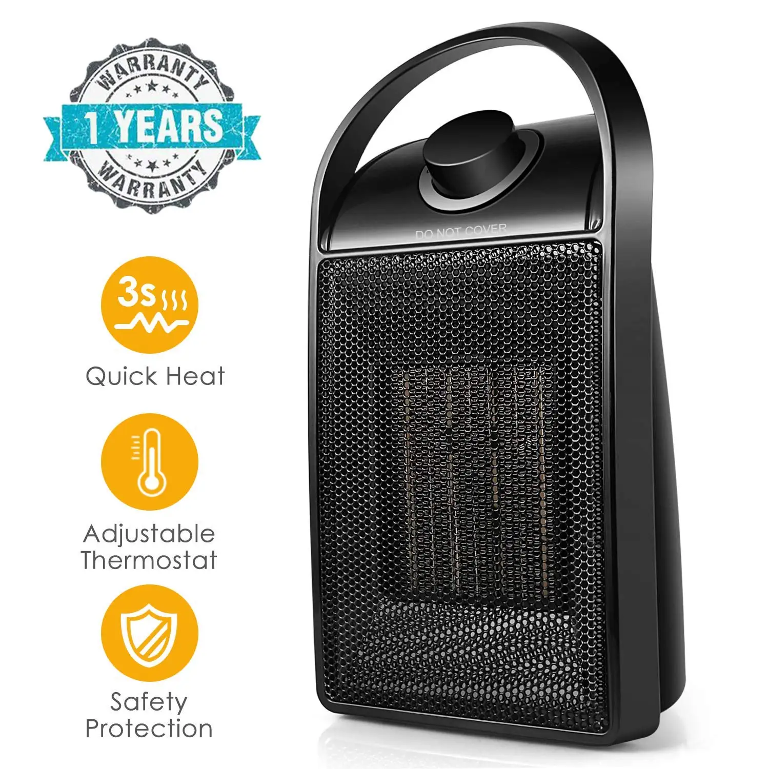 Mini Design COMPACT PERSONAL SPACE HEATER with FAN by Mighty Power Office 90 Degree Oscillation Ultra Quiet 950 Watts of Heat Tip-Over and Overheat Protection Black 5x5x8 Inches Great for Home