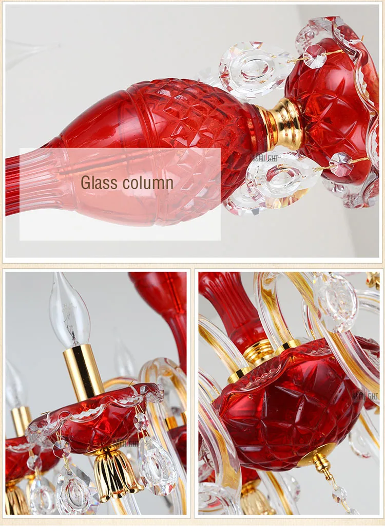 European red glass candle crystal chandelier for romantic bar living room restaurant bedroom wedding room