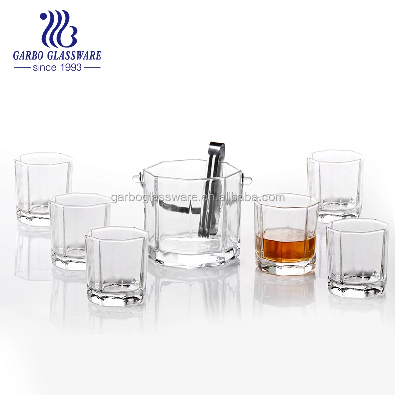 7pcs 900ml Glass Ice Bucket Set Classic Popular Ice Buckets With Stainless Steel Handle And