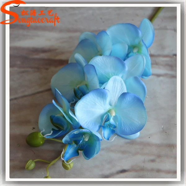 High Quality Pu Artificial Blue Orchid Plants Orchid Flowers In Vase