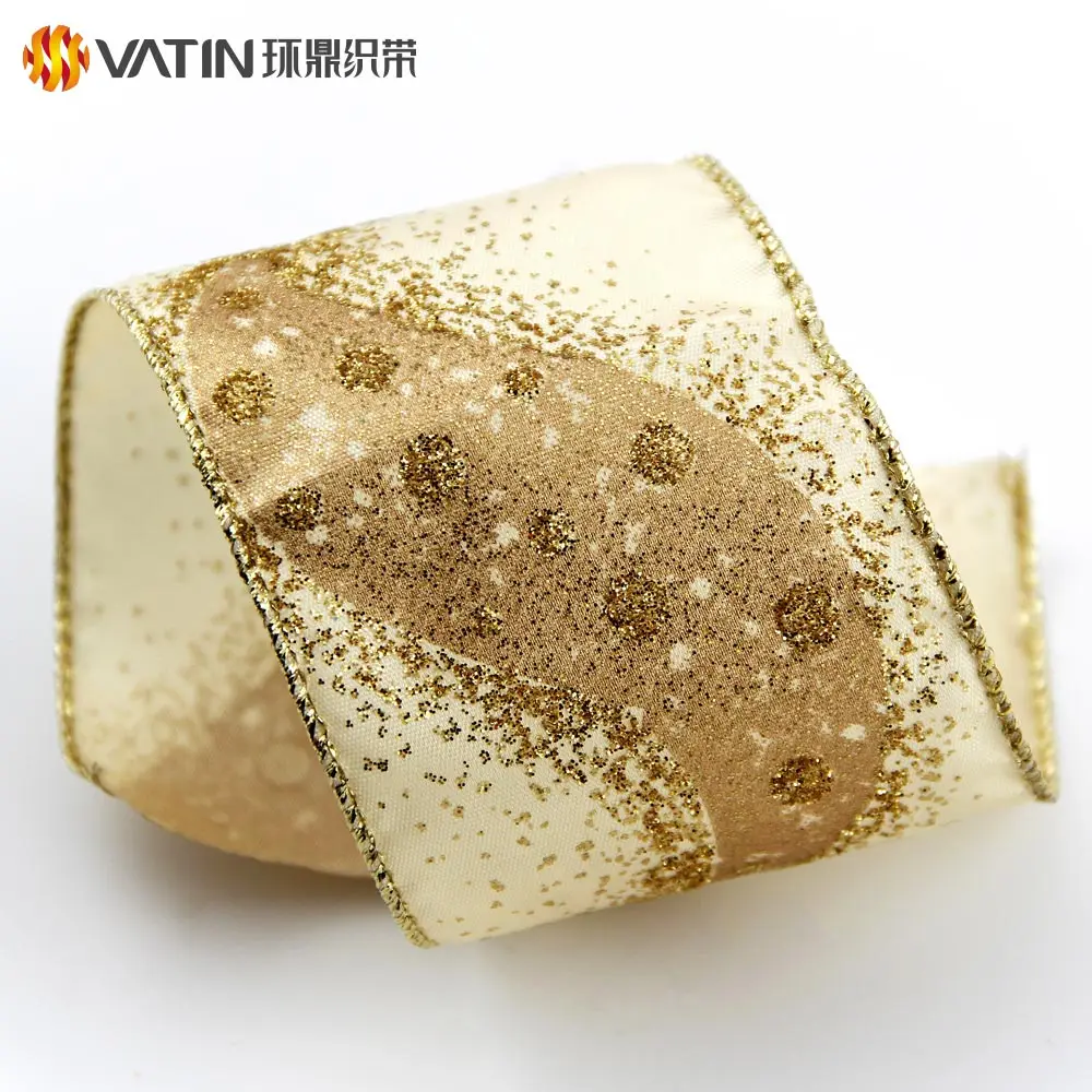 63mm Wide Beautiful Christmas Gift Wrapping Glitter Dazzled Star Pattern Wired Satin Ribbon