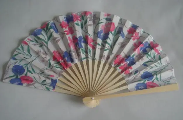 custom fabric hand held fan with bamboo